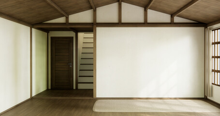 Muji Empty room Clean minimalist room interior, 3D rendering