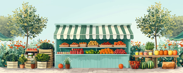 Outdoor local market stall, craft fair, farmers market empty table for product display. vector simple illustration