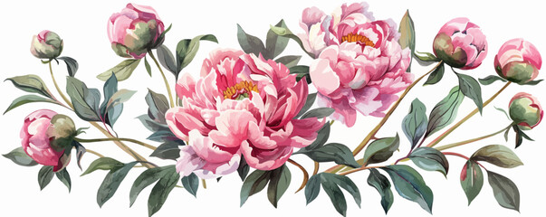 pink peonies borde. vector simple illustration
