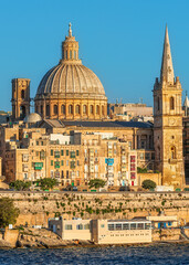 Naklejka premium View to Valletta the capital of Malta island skyline at sunset