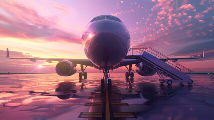Modern Plane Boarding at Sunrise