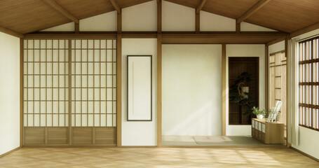 Muji Empty room Clean minimalist room interior, 3D rendering