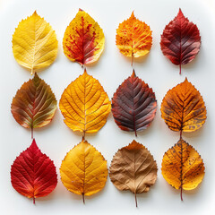 Obraz premium Colorful Autumn Leaves Collection in Grid Pattern – Fall Foliage Nature Photography