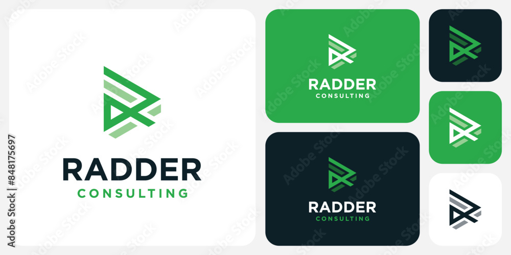 Poster geometric triangular r initial letter vector logo design with a modern, simple, clean and abstract s