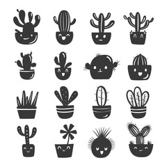 Fototapeta premium silhouette hand drawn cute plant kawaii doodle collection set