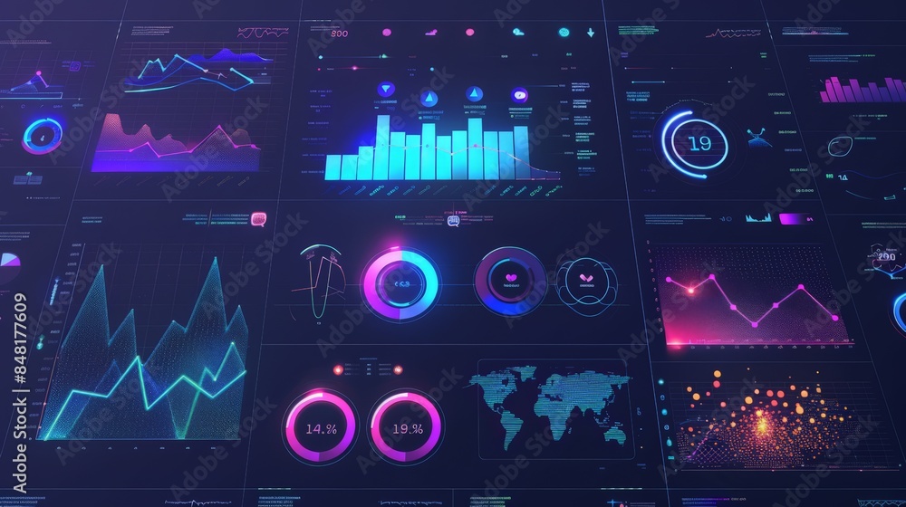 Poster create a visualization of social media analytics and metrics tracking engagement