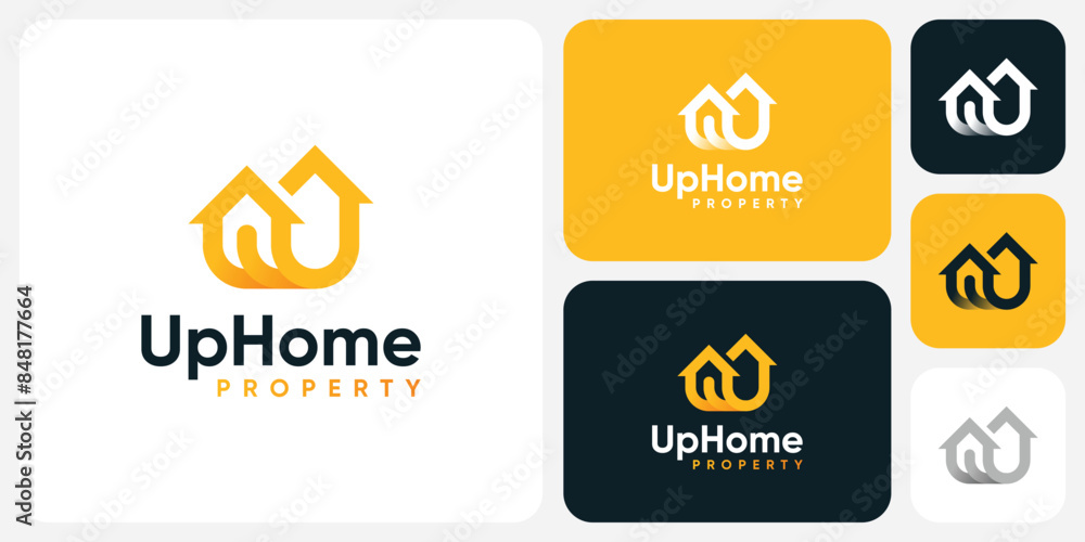 Poster this vector logo design combines a house shape and an upward arrow with a modern, simple, clean and 