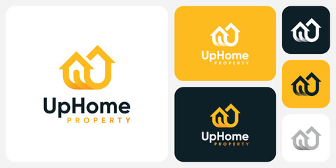 This vector logo design combines a house shape and an upward arrow with a modern, simple, clean and abstract style.