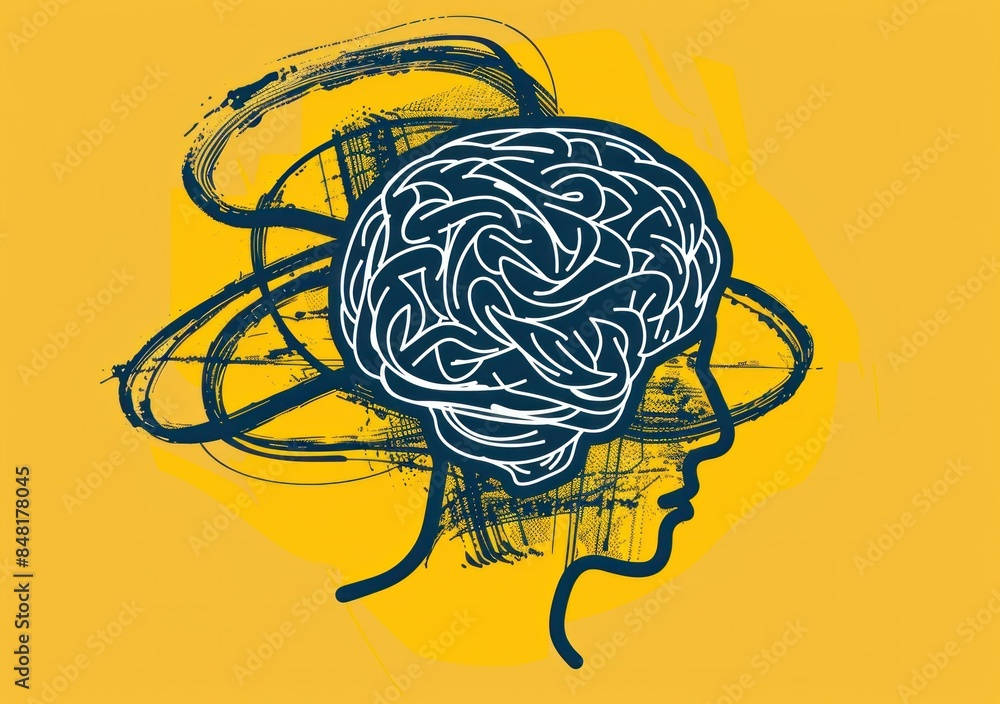Poster conceptual illustration of brain circularity exploration of mental health and cognitive function in 
