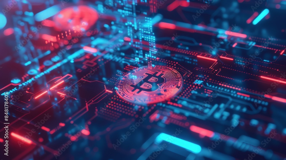 Aufkleber create an image of a digital currency transaction taking place securely over a blockchain network.
