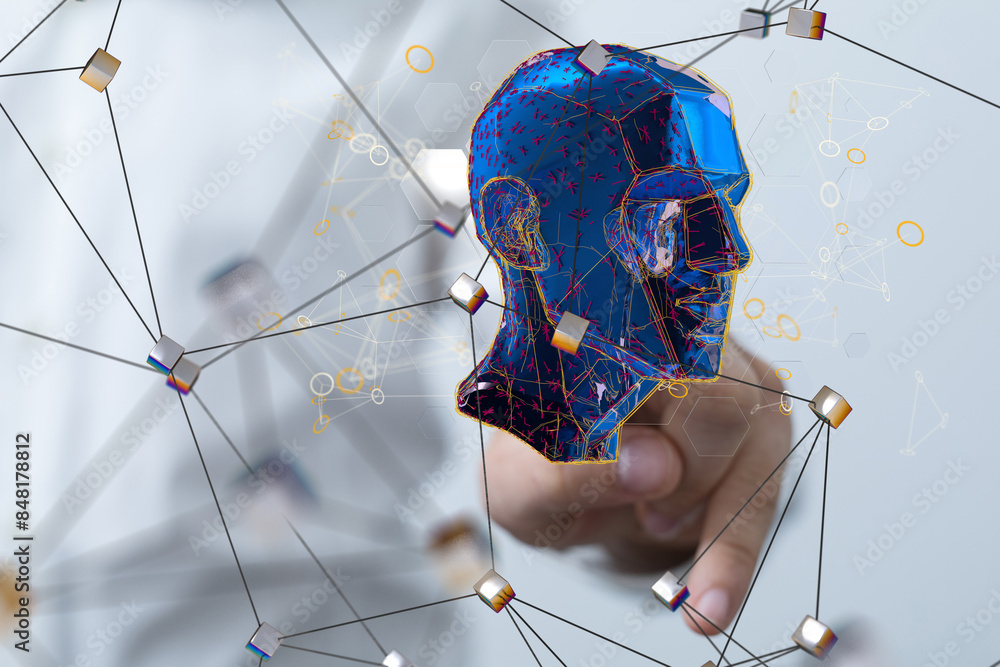 Poster human head and brain.deep learning , machine learning and artificial intelligence , ai technology,