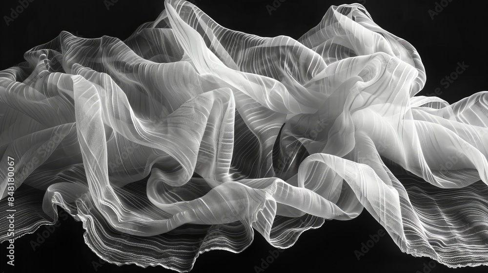 Poster x-ray scan of a stack of towels, showing the folds and textures.