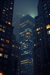 Obraz premium Urban Night Scene with Lit Windows