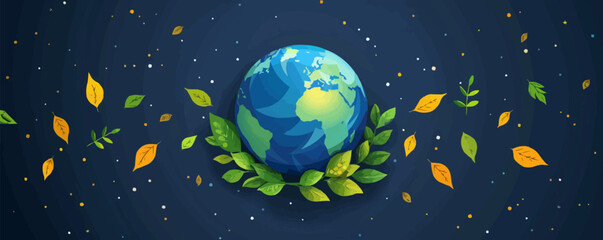 Earth planet with leafs Vector flat minimalistic isolated