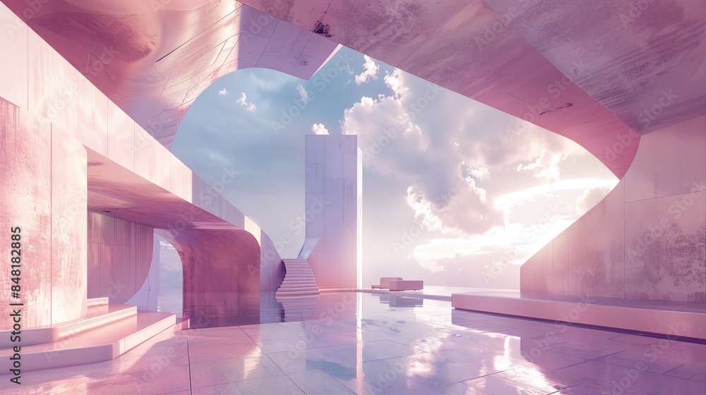 Poster explore the concept of abstract architecture in virtual environments. how do designers create immers