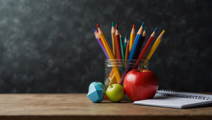 Bright colorful academic year school supplies stationery tools for lessons, books pencils bag equipment