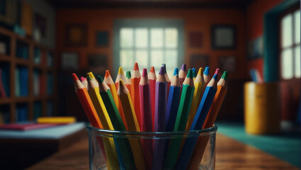 Bright colorful academic year school supplies stationery tools for lessons, books pencils bag equipment