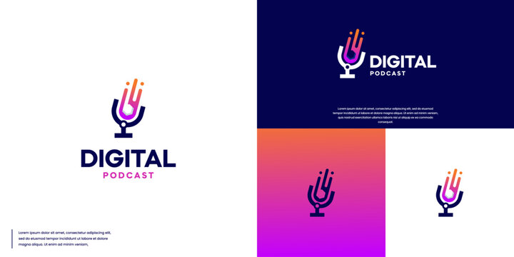 podcast logo with microphone and meteor, talks about the universe, galaxy, logo design concept.
