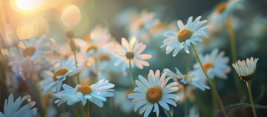 Daisy flowers in a beautiful garden during summer or spring