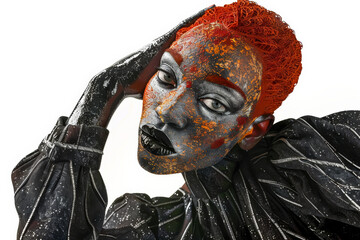 Modern abstract portrait with redhaired subject, face paint, vibrant colors, unique aesthetic