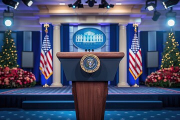 American Flag and Presidential Seal at Podium