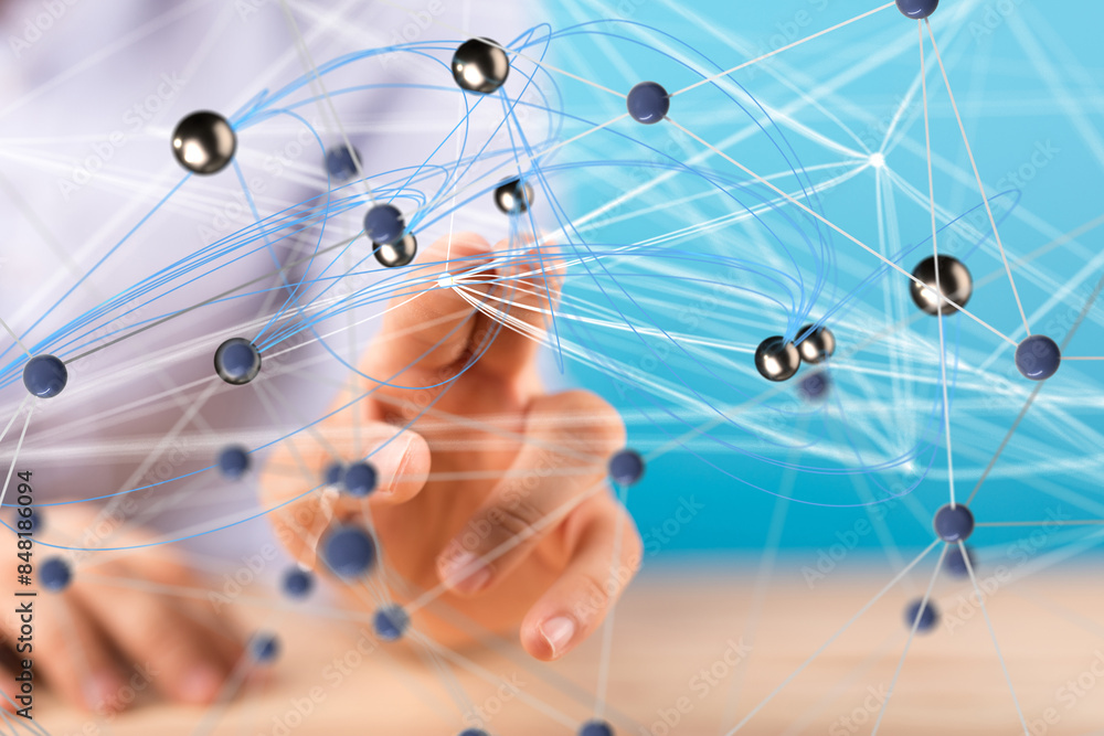 Leinwandbilder Global network. Blockchain. 3D illustration. Neural networks and artificial intelligence. Abstract