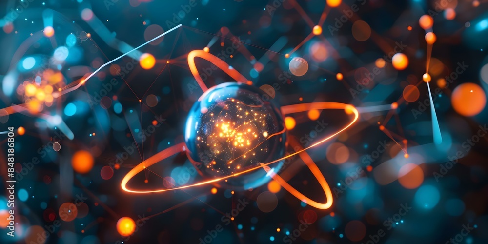 Aufkleber manipulating atomic structure a surreal educational background on electrons and nucleus. concept ato