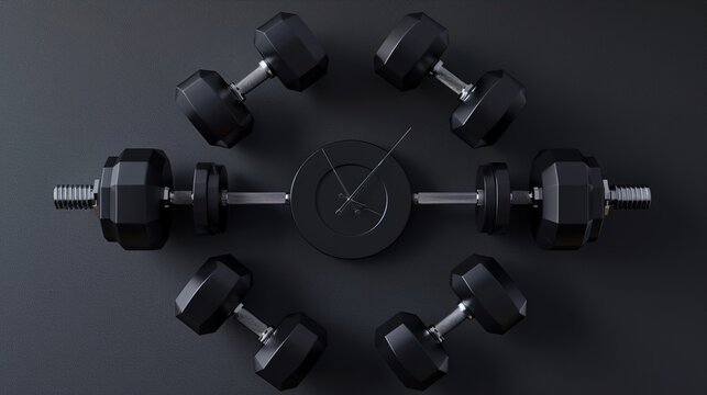 Fitness Time Reinvented: Sleek Black Clock with Integrated Dumbbells for Workout Motivation