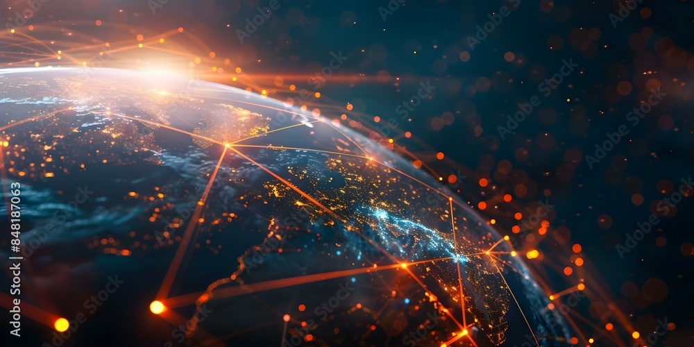 Poster the global impact of internet connections visualized through a glowing digital globe. concept techno