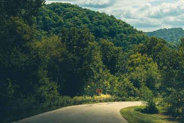 Turn right sign in the mountains