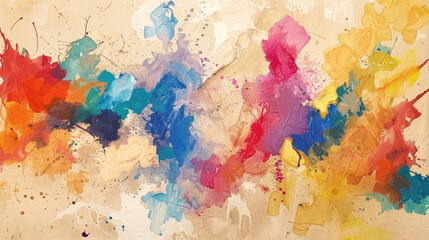 Bright abstract splashes of color on rough paper