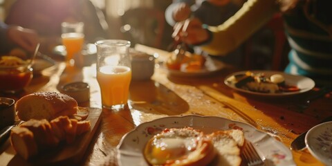 A wooden table set with various dishes and plates of food