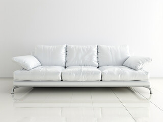 Fototapeta premium In the loft, a pristine white leather sofa invites relaxation and style