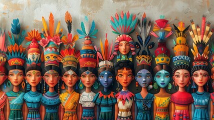A colorful collage of friends from around the world, each depicted in traditional clothing from their respective cultures