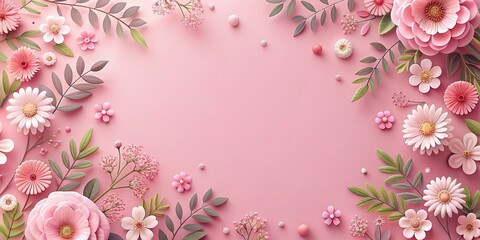 Flat pink floral background with delicate and beautiful flowers, pink, floral, background, flat lay, elegant, pastel, soft