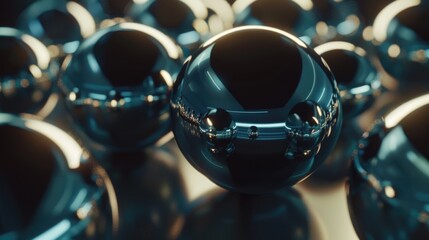 A group of small, reflective spheres captured in tight shot