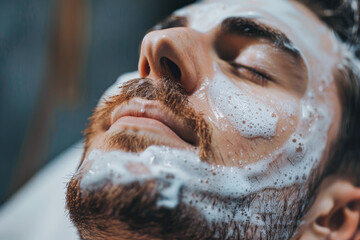 Naklejka premium Man enjoying facial cleansing