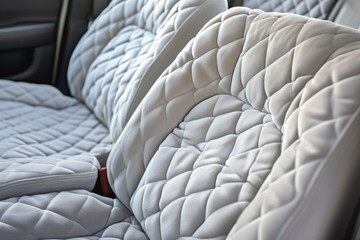 Fototapeta premium A close-up of a car seat covered in a soft blanket, ideal for use in travel or family scenes