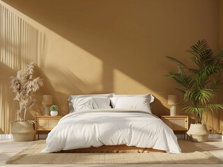 Experience the serenity of a beautifully set up bedroom in this 3D rendering