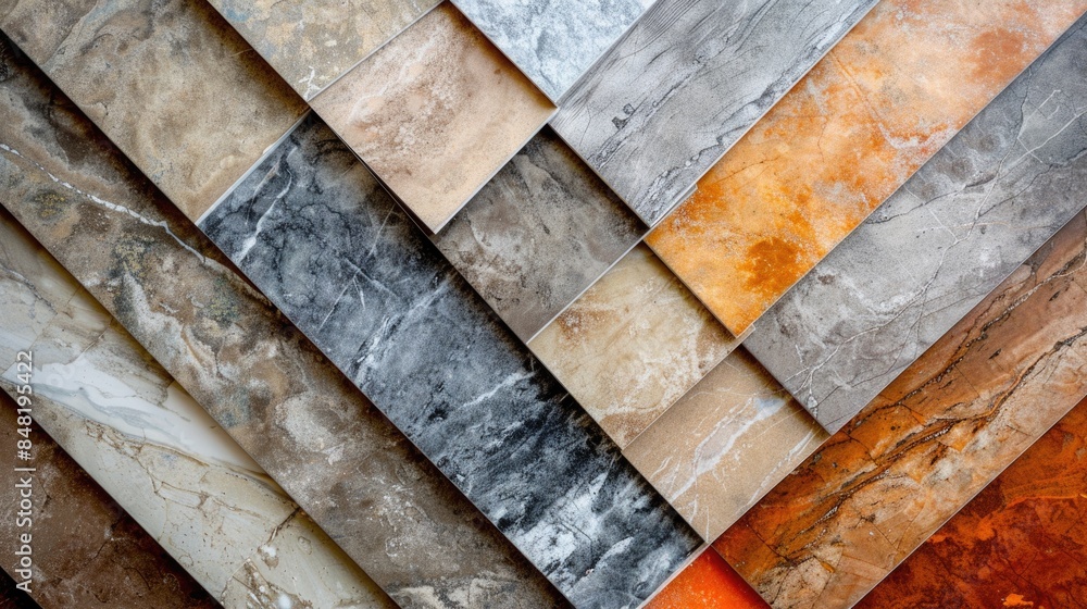 Poster a collection of colorful marble tiles with varied patterns and textures