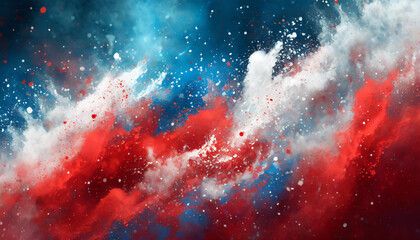 abstract background of dust and paint red white and blue colors, patriotic texture wallpaper