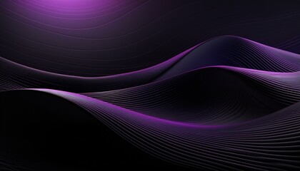 Abstract black luxury geometric background with flowing lines and waves. Modern shiny wavy lines on black and purple color background