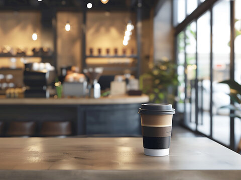 Soft focus adds depth to the cafe or coffee shop background