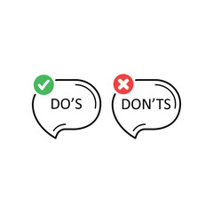 simple do's and don'ts bubble like true or false. flat trend modern guidelines and correct ot incorrect buble logotype graphic popup design. concept of