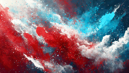 Fototapeta premium abstract background of dust and paint red white and blue colors, patriotic texture wallpaper