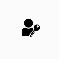 Man with big key icon flat vector illustration for graph  isolated on white background