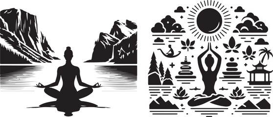 Yoga silhouette. Meditating woman in lotus position. Vector illustration