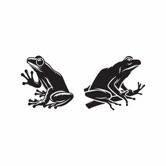 A frog is sitting on a hummock in a swamp vector silhouette on white background