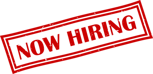 Now hiring square grunge stamp