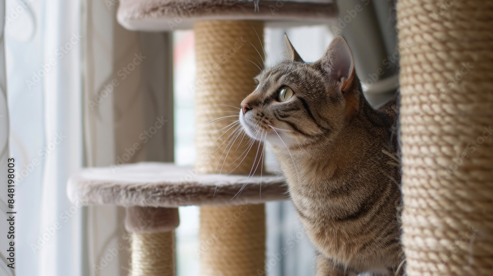 Wall mural Cat climbing a multi-level cat tree